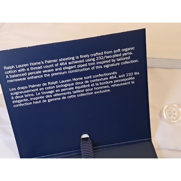 NEW Ralph Lauren Palmer Percale Org Cotton 2 Standard Pillowcases White Sky Blue - Picture 4 of 10